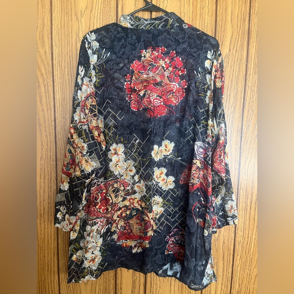 Citron Black and Red Floral Silk Blouse - Picture 3 of 7